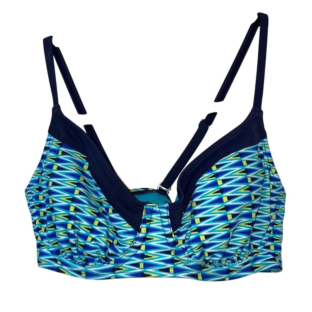 Athleta Bikini Top 34B/34C Underwire Swim Top Blue Geometric Print
